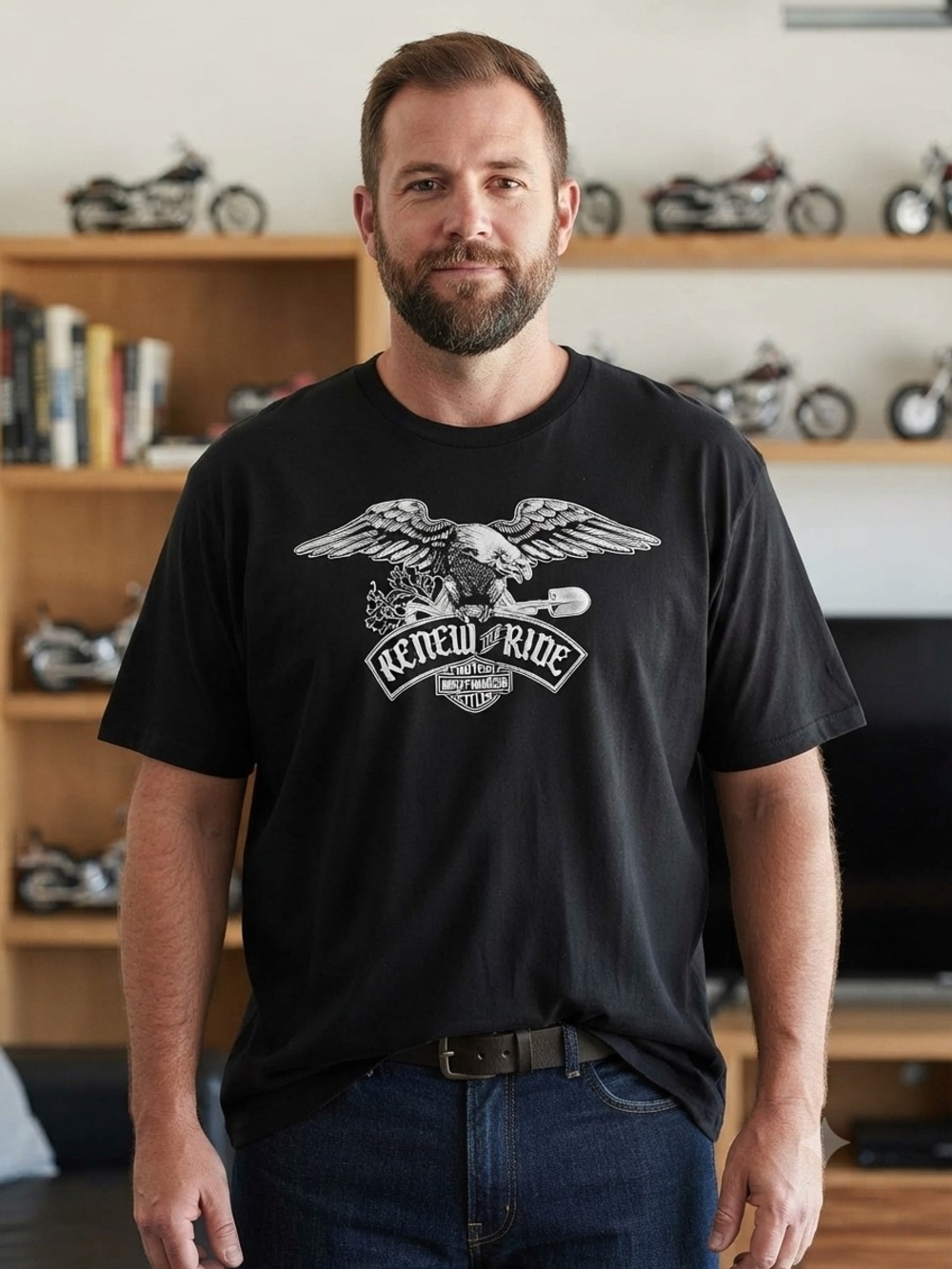 Harley-Davidson Black Short-Sleeve Tee with White Eagle Graphic